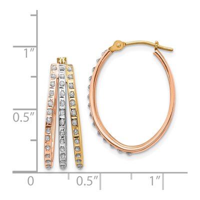 14K Tri-Color Gold 23mm Diamond Oval 3- Hoop Earrings – view 5