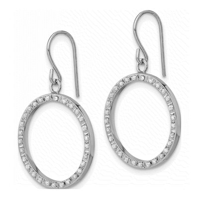 14K White Gold Diamond Dust Circle Dangle Earrings – view 3