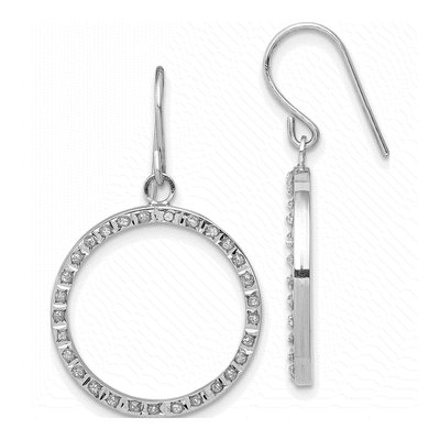 14K White Gold Diamond Dust Circle Dangle Earrings
