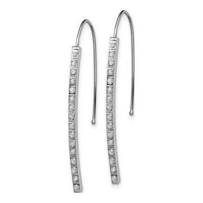 14K White Gold Diamond Dust Curved Bar Threader Earrings – view 2