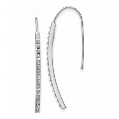 14K White Gold Diamond Dust Curved Bar Threader Earrings