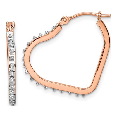 14K Rose Gold 20mm Diamond Heart Hoop Earrings