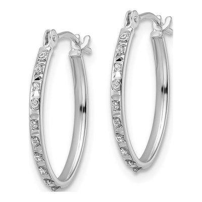14K White Gold 18mm Diamond Dust Oval Hoop Earrings – view 3