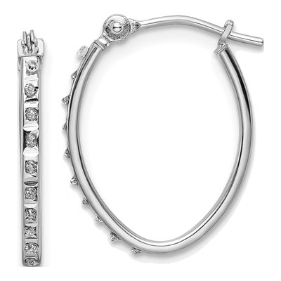 14K White Gold 18mm Diamond Dust Oval Hoop Earrings