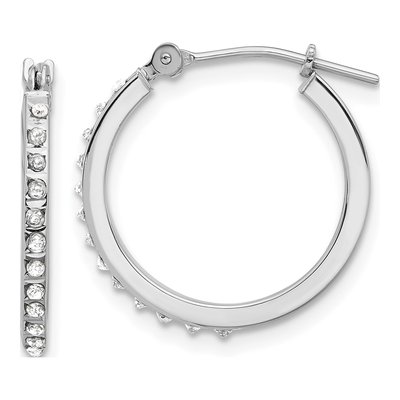 14K White Gold 18mm Diamond Dust Hoop Earrings
