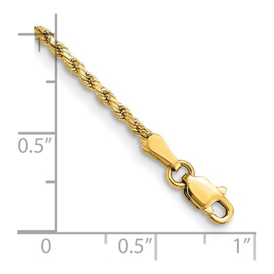 14K Yellow Gold 2mm Semi-Solid Diamond-Cut Rope Chain Bracelet – view 4