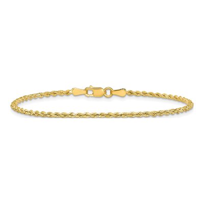 14K Yellow Gold 2mm Semi-Solid Diamond-Cut Rope Chain Bracelet – view 5