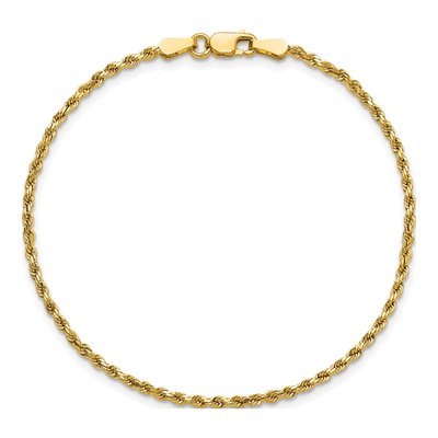 14K Yellow Gold 2mm Semi-Solid Diamond-Cut Rope Chain Bracelet – view 6