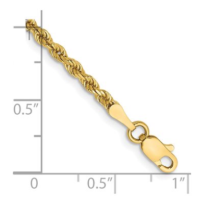 14K Yellow Gold 2.5mm Semi-Solid Diamond-Cut Rope Chain Bracelet – view 4