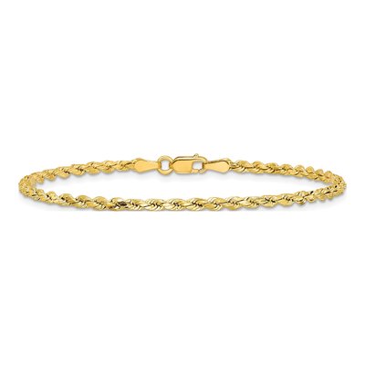 14K Yellow Gold 2.5mm Semi-Solid Diamond-Cut Rope Chain Bracelet – view 5