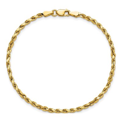 14K Yellow Gold 2.5mm Semi-Solid Diamond-Cut Rope Chain Bracelet – view 6