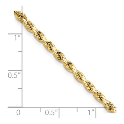 14K Yellow Gold 3mm Semi-Solid Diamond-Cut Rope Chain Bracelet – view 4