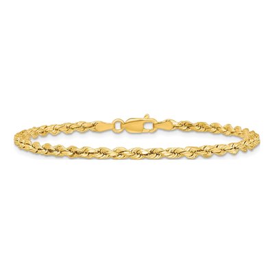 14K Yellow Gold 3mm Semi-Solid Diamond-Cut Rope Chain Bracelet – view 5