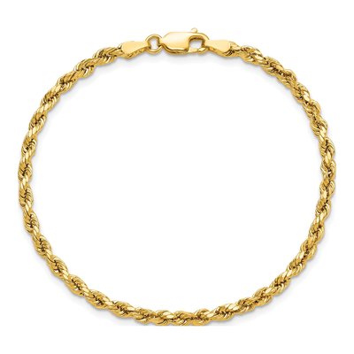 14K Yellow Gold 3mm Semi-Solid Diamond-Cut Rope Chain Bracelet – view 7