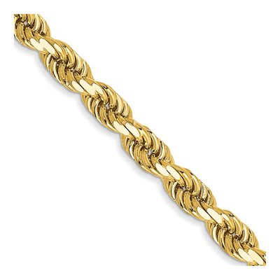 14K Yellow Gold 3.5mm Semi-Solid Diamond-Cut Rope Chain