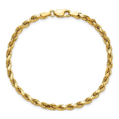14K Yellow Gold 3.5mm Semi-Solid Diamond-Cut Rope Chain Bracelet – view 6