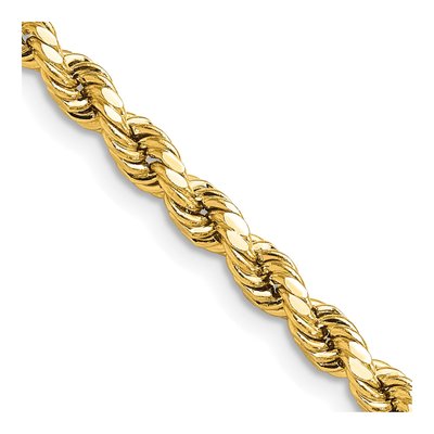 14K Yellow Gold 4mm Semi-Solid Diamond-Cut Rope Chain
