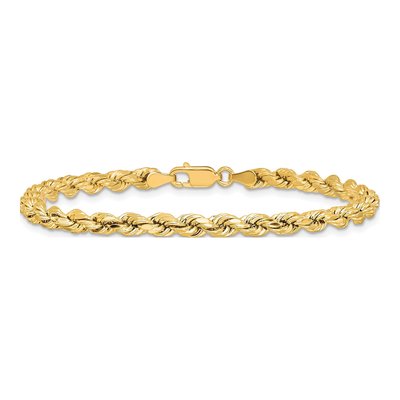 14K Yellow Gold 4mm Semi-Solid Diamond-Cut Rope Chain Bracelet – view 4