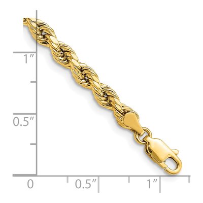 14K Yellow Gold 4mm Semi-Solid Diamond-Cut Rope Chain Bracelet – view 5