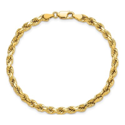 14K Yellow Gold 4mm Semi-Solid Diamond-Cut Rope Chain Bracelet – view 6