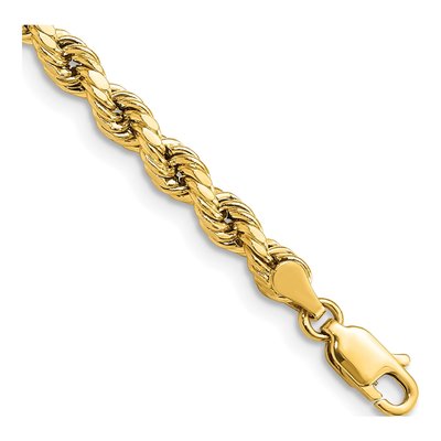 14K Yellow Gold 4mm Semi-Solid Diamond-Cut Rope Chain Bracelet
