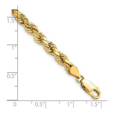 14K Yellow Gold 4.9mm Semi-Solid Diamond-Cut Rope Chain Bracelet – view 5
