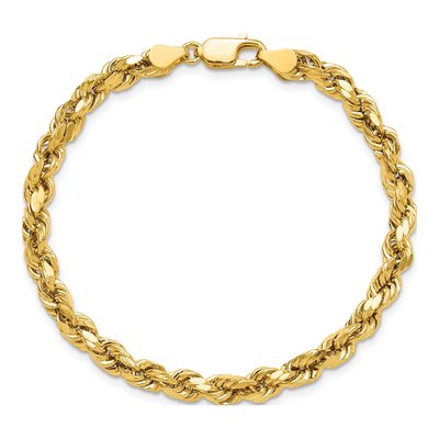 14K Yellow Gold 4.9mm Semi-Solid Diamond-Cut Rope Chain Bracelet – view 6