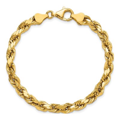Men's 14K Yellow Gold 5.5mm Semi-Solid Diamond-Cut Rope Chain Bracelet – view 6
