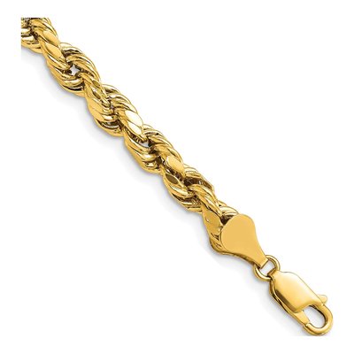 Men's 14K Yellow Gold 5.5mm Semi-Solid Diamond-Cut Rope Chain Bracelet