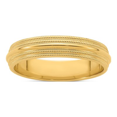 14K Yellow Gold 5mm Domed Milgrain Comfort-Fit Wedding Band