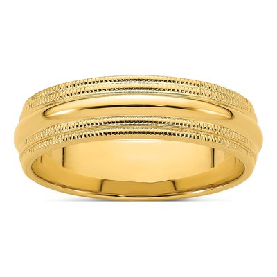 14K Yellow Gold 6mm Domed Milgrain Comfort-Fit Wedding Band