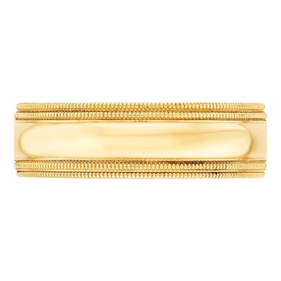 14K Yellow Gold 7mm Domed Milgrain Sz Comfort-Fit Wedding Band – view 4