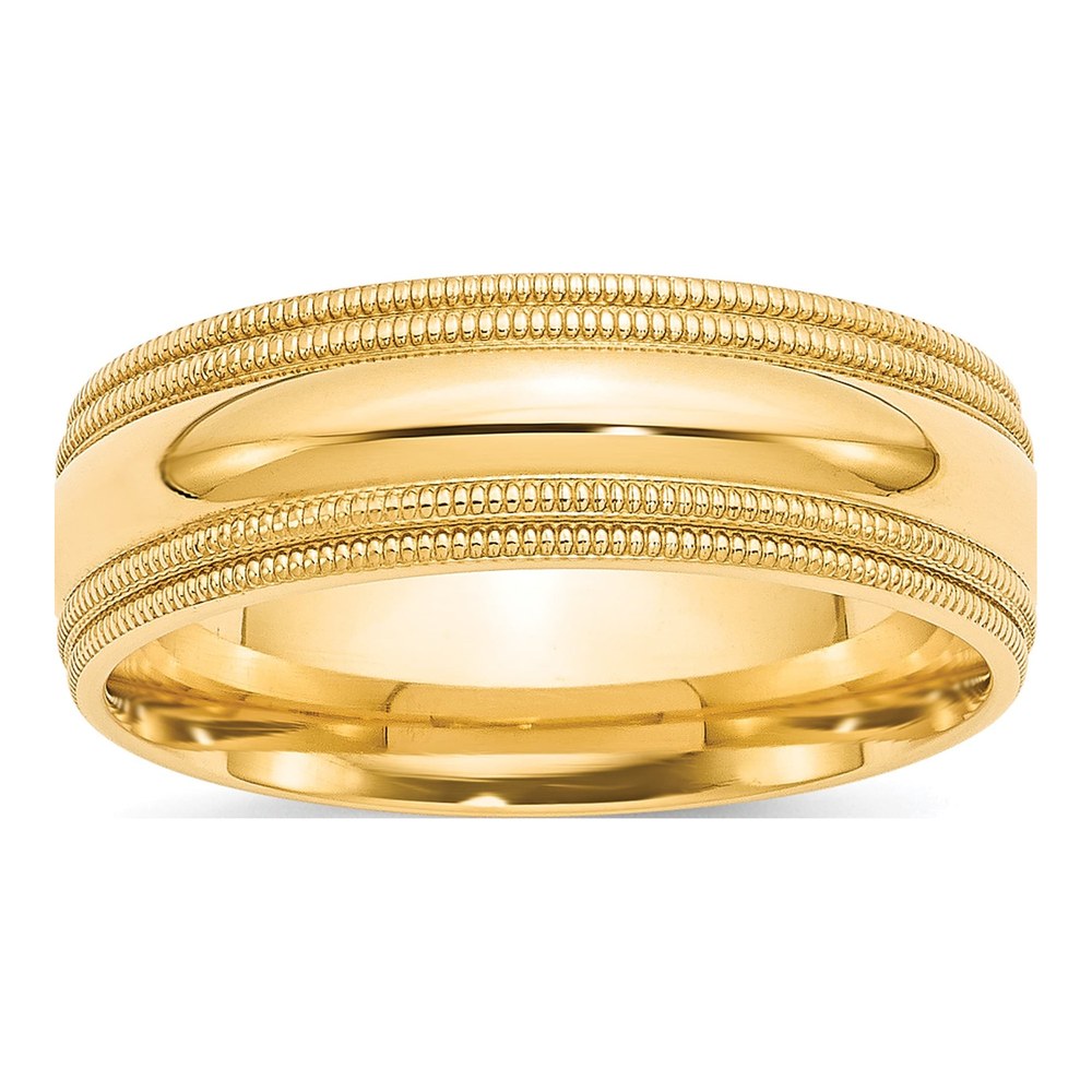 14K Yellow Gold 7mm Domed Milgrain Sz Comfort-Fit Wedding Band