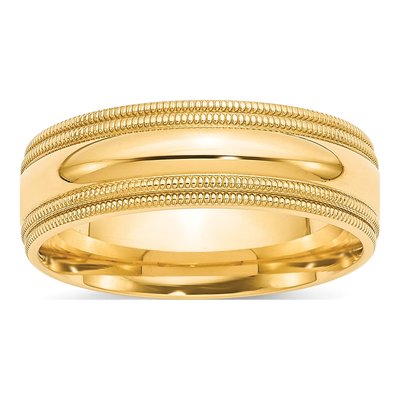 14K Yellow Gold 7mm Domed Milgrain Sz Comfort-Fit Wedding Band