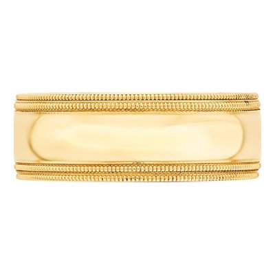 14K Yellow Gold 8mm Domed Milgrain Comfort-Fit Wedding Band – view 3