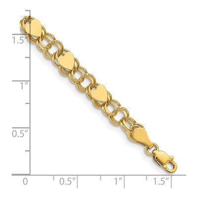 14K Yellow Gold Double Link Hearts Bracelet – view 4