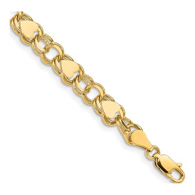 14K Yellow Gold Heart Double Link Bracelet