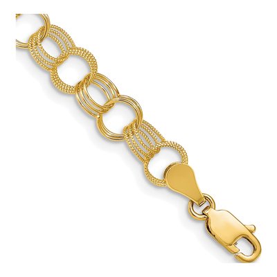 14K Yellow Gold Triple Link Charm Bracelet