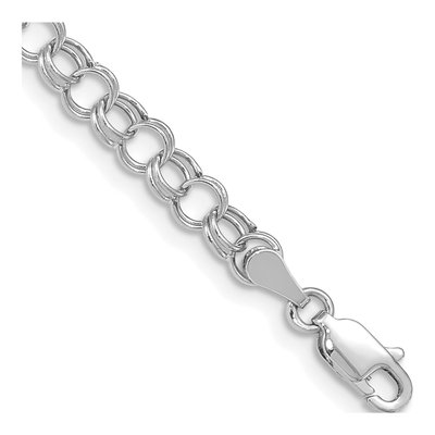 14K White Gold Hollow Link Charm Bracelet