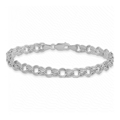 14K White Gold Hollow Double Link Charm Bracelet – view 4