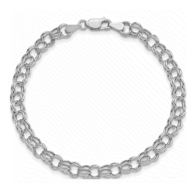 14K White Gold Hollow Double Link Charm Bracelet – view 5