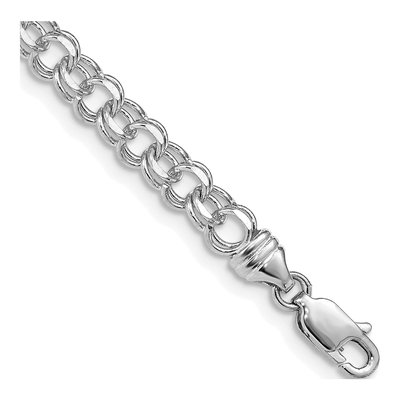14K White Gold Diamond-Cut Double Link Charm Bracelet