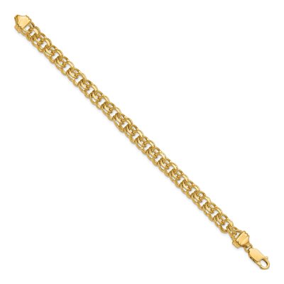 14K Yellow Gold Diamond-Cut Double Link Charm Bracelet – view 3