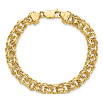 14K Yellow Gold Diamond-Cut Double Link Charm Bracelet – view 5