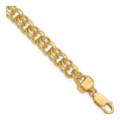 14K Yellow Gold Diamond-Cut Double Link Charm Bracelet