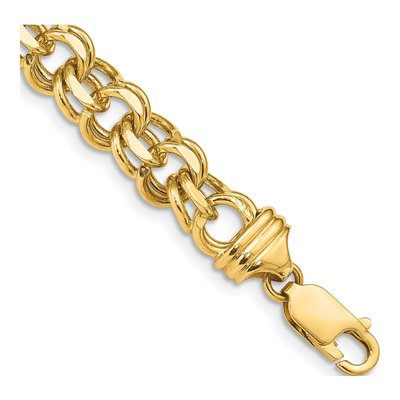 14K Yellow Gold Diamond-Cut Double Link Charm Bracelet