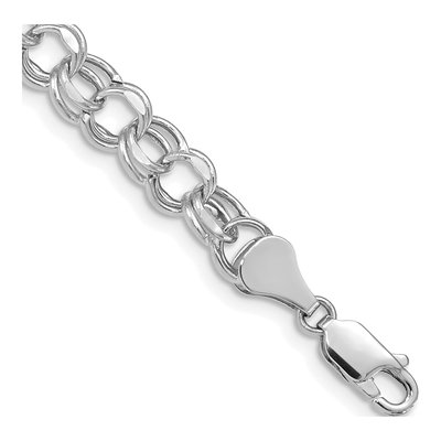 14K White Gold Diamond-Cut Double Link Charm Bracelet