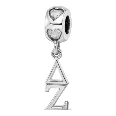 Delta Zeta Sterling Silver Vertical Letters Heart Bead