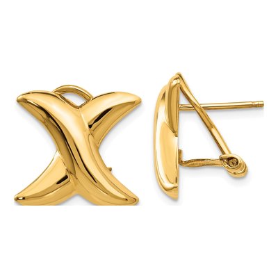 14K Yellow Gold Design Omega Back Stud Earrings