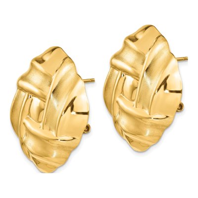 14K Yellow Gold Woven Omega Back Button Stud Earrings – view 2